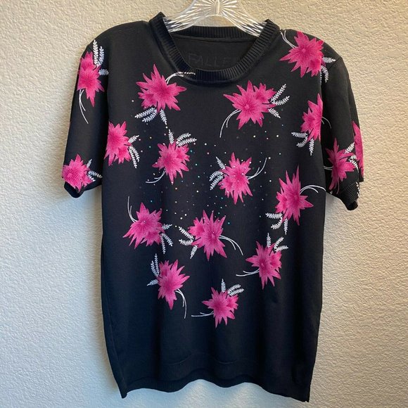 FALLER WOMENS BLACK FLORAL PRINTED TOP T SHIRT - Picture 2 of 8